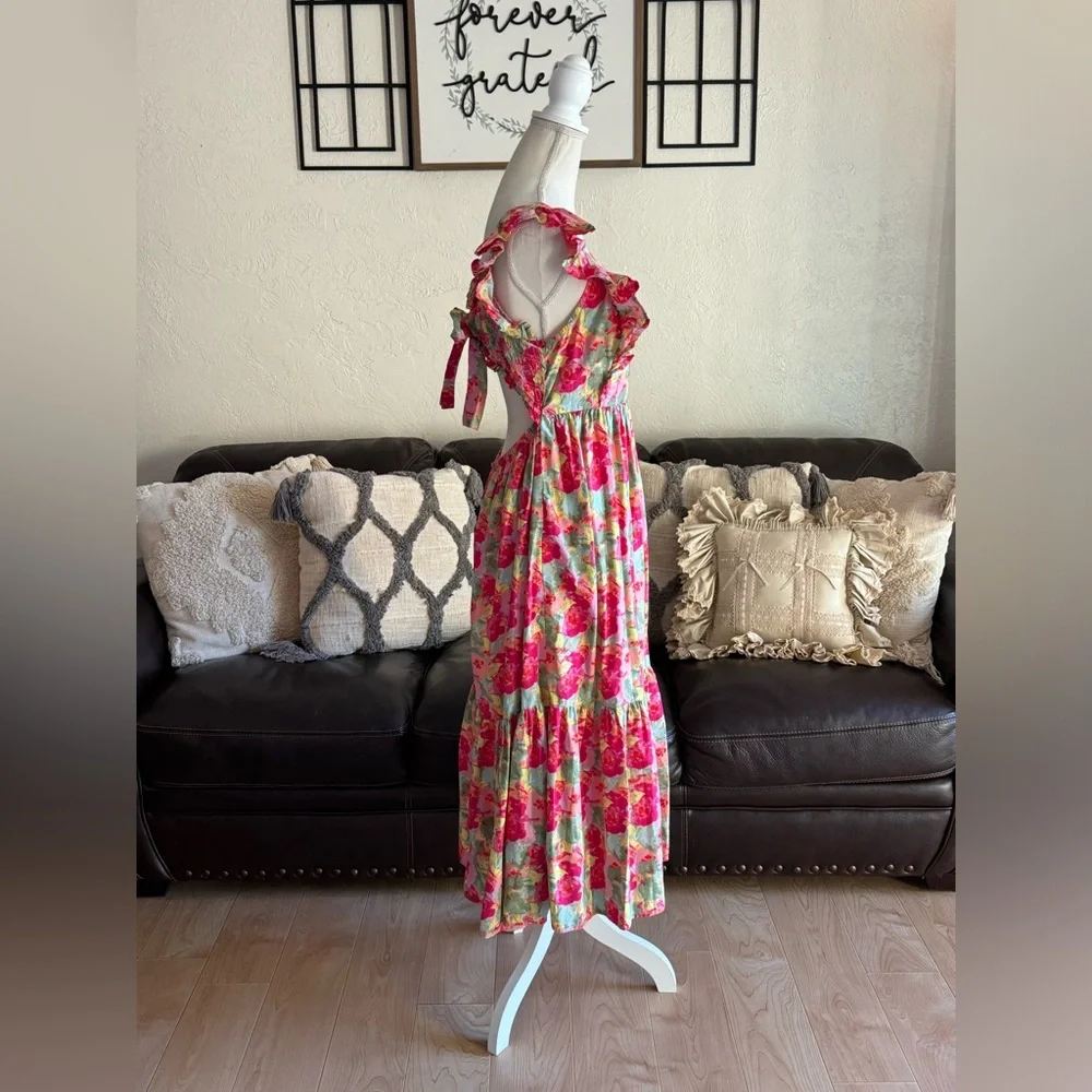 Peyton & Parker Women's Short Sleeve Floral Print Maxi Dress Size L Boho Summer